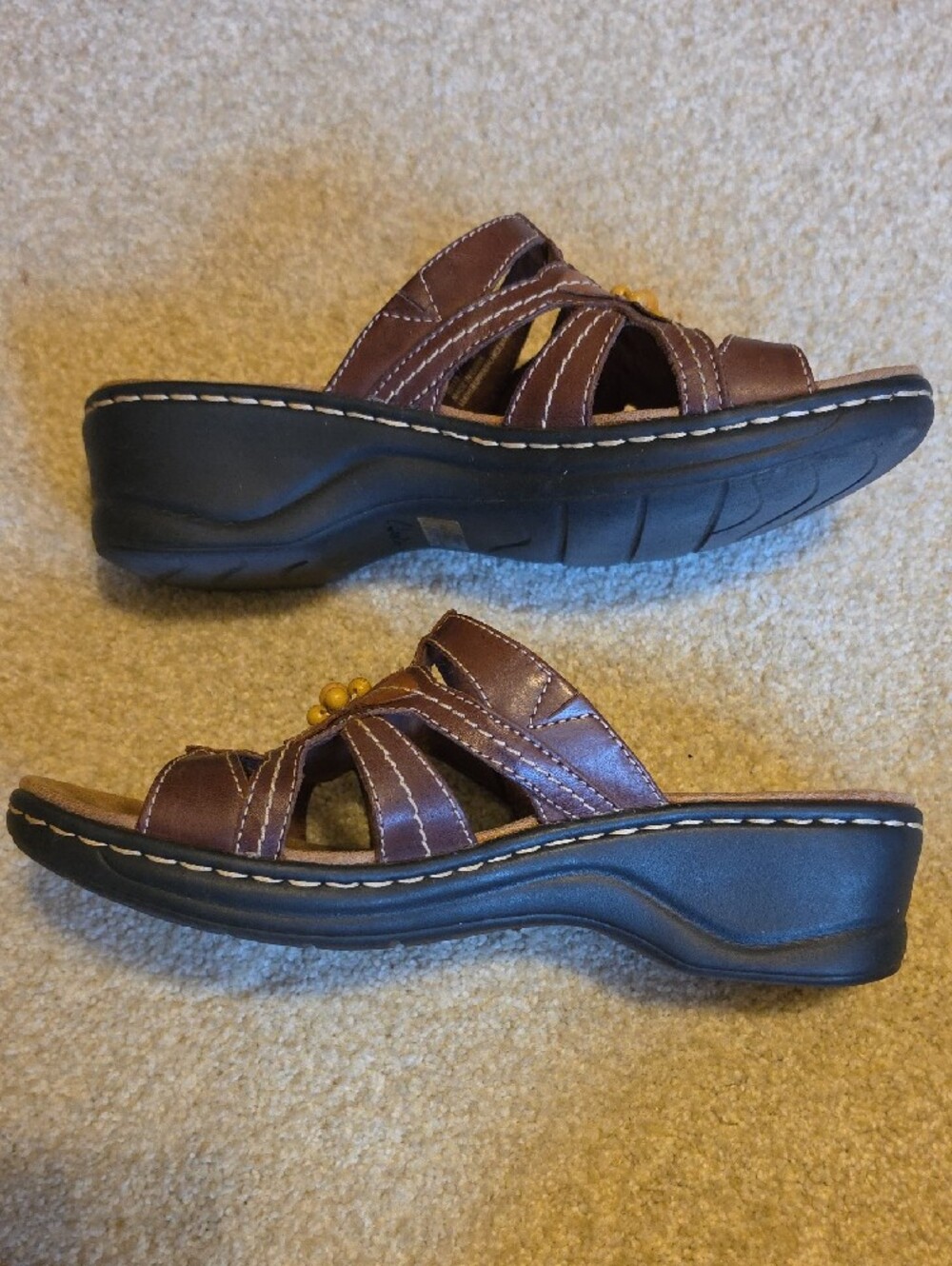 Clarks Women's Brown Floral Leather Slide Sandals - Picture 3 of 4